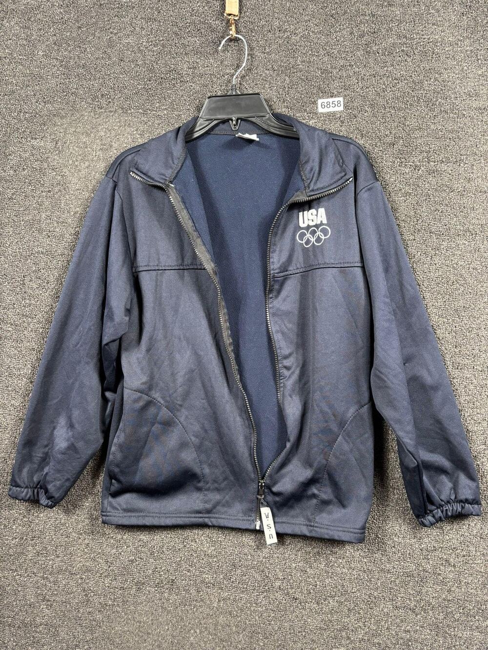 USA Olympic Committee Jacket Mens Medium Navy Blue Full Zip Made In USA Warm Up